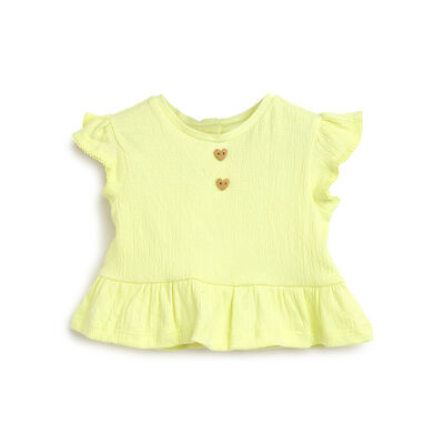 Girls Light Yellow Solid Short Sleeve T-Shirt